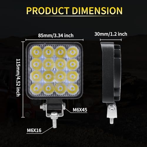SKYWORLD led lights Offroad, 10pcs 3.34 inch 48W Square Spot Mini Driving Fog Light Work Lamp 12V 24V for Car Trucks 4x4 SUV ATV Tractors Excavator Boats Lighting, 6000K White - Image 2