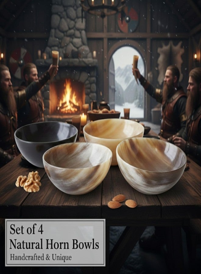 AYZCORP Set of 4 Horn Bowl Viking Norse Medieval Reenactment |HORN BOWL |SERVING & SHAVING BOWLS gift for mother, father Husband christmas gift Medium size Hand Crafted-Polished Finish (4" Diam. x 2" Deep) - Image 3