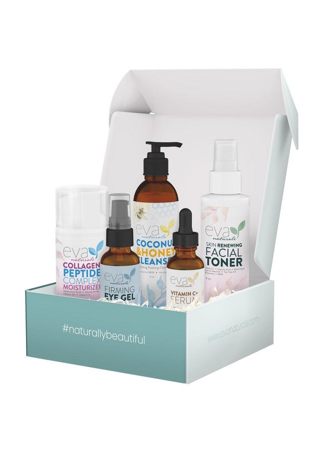إيفا ناتشورالز مجموعة العناية بالبشرة المتجددة من إيفا ناتشورالز - تقشير وتجديد وترطيب البشرة مع فيتامين سي بلس سيروم، منظف بي كلين، جل العين، مرطب الوجه والتونر - مجموعة منظف الوجه المثالي - Image 1
