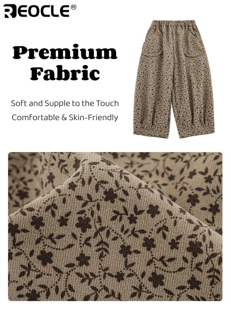 ريوكل بنطلون بطباعة زهور للبنات بتصميم فضفاض وعصري - سراويل كاجوال بحزام مرن للارتداء في فصل الخريف - Image 4