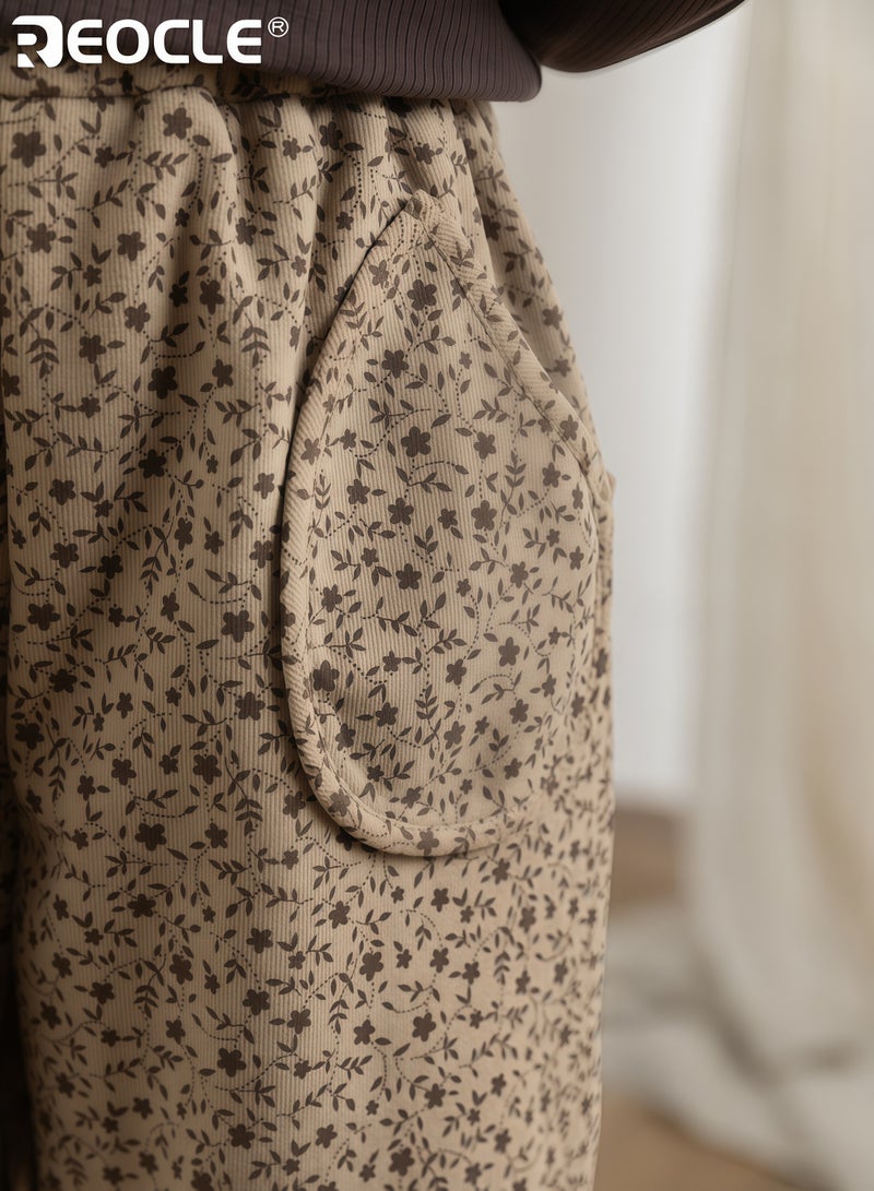 ريوكل بنطلون بطباعة زهور للبنات بتصميم فضفاض وعصري - سراويل كاجوال بحزام مرن للارتداء في فصل الخريف - Image 5