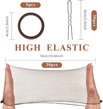 MORGLES Hair Net MORGLES 30pcs 50cm Hair Nets for Sleeping in with 30pcs U Shape Bobby Pins Invisible for Women Children Coffee - Image 4