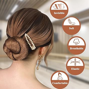 MORGLES Hair Net MORGLES 30pcs 50cm Hair Nets for Sleeping in with 30pcs U Shape Bobby Pins Invisible for Women Children Coffee - Image 2