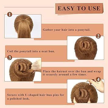 MORGLES Hair Net MORGLES 30pcs 50cm Hair Nets for Sleeping in with 30pcs U Shape Bobby Pins Invisible for Women Children Coffee - Image 3