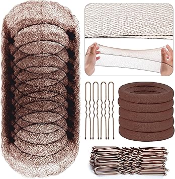 MORGLES Hair Net MORGLES 30pcs 50cm Hair Nets for Sleeping in with 30pcs U Shape Bobby Pins Invisible for Women Children Coffee - Image 1
