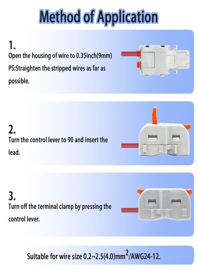 SNOOGG 25 Piece Pack DIY - Do it Your Self Small Quick Terminal Junction Block Compact Splice Electrical T-Type 1 in 2 out Connectors Clamp with Easy Releasable Lever Quick & Simple - Image 5