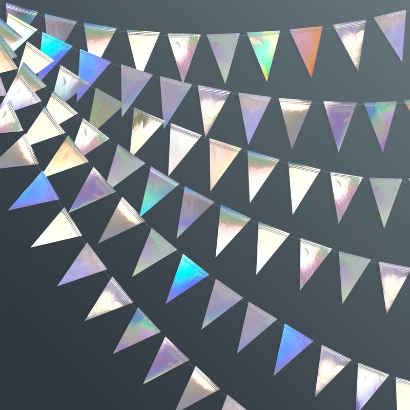 pinkblume 40Ft Iridescent Party Decorations Holographic Hanging Triangle Pennant Banner Flag Bunting Garland for Graduation Birthday Anniversary Engagement Wedding Bridal Baby Shower Disco Hen Party Supplies - Image 2