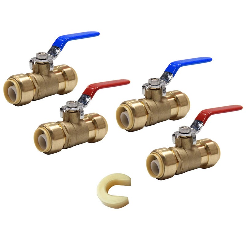 Pack of 4 EFIELD 12 Inch PushFit Full Port Ball Valve for Hot and Cold Water with a Disconnect Clip Tool 12 InchPFVALVE002