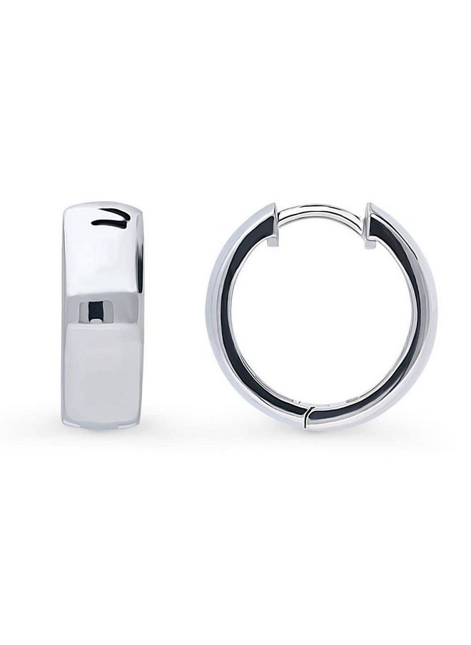 Berricle Sterling Silver Dome Medium Fashion Hoop Earrings For Women, Rhodium Plated 0.66 Inch  - Image 2