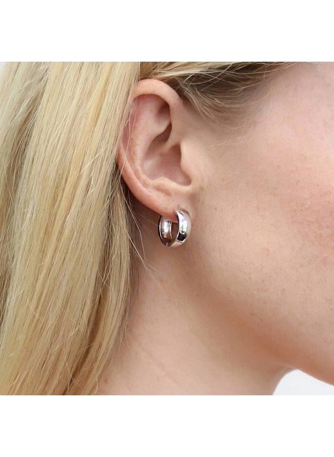 Berricle Sterling Silver Dome Medium Fashion Hoop Earrings For Women, Rhodium Plated 0.66 Inch  - Image 4