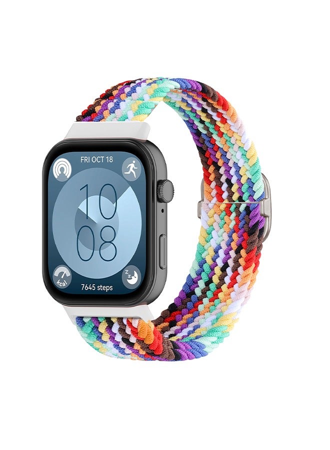 Elastic Adjustable Woven Nylon Replacement Band Compatible with Huawei Watch Fit 3 Rainbow Colors Stretchy Wrist Strap - Image 1