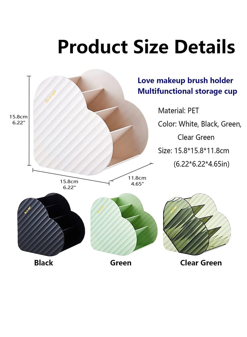 Excefore Large Capacity Makeup Brush Holder Organizer, 4 Slot Cosmetic Display cases, Makeup Brushes Cup, Heart shaped Makeup Organizer for Vanity, Bathroom,Desk Storage Container (Clear Green) - Image 2