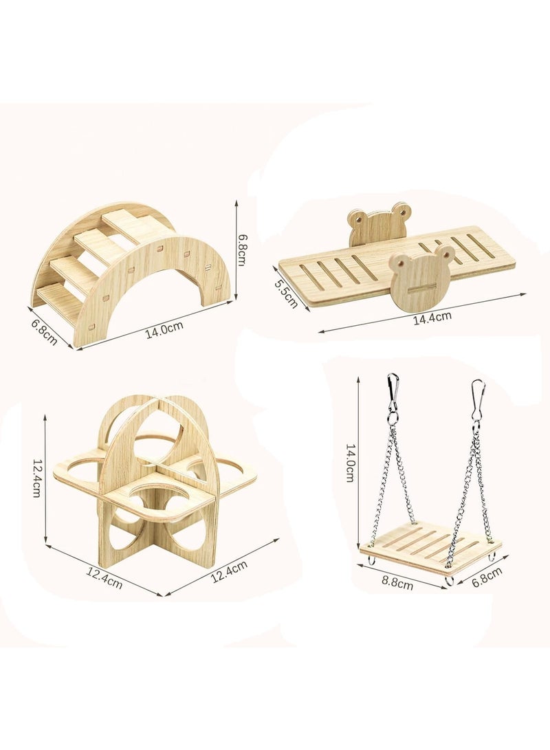 مجموعة من 4 قطع لعب الهامستر الخشبية ، مخبأ الهامستر DIY Bridge Seesaw أرجحة وتدريب لعبة قفص ديكور اكسسوارات ملعب الهامستر للجربيلز والجرذان والهامستر القزم - Image 2