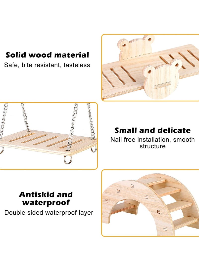 مجموعة من 4 قطع لعب الهامستر الخشبية ، مخبأ الهامستر DIY Bridge Seesaw أرجحة وتدريب لعبة قفص ديكور اكسسوارات ملعب الهامستر للجربيلز والجرذان والهامستر القزم - Image 4