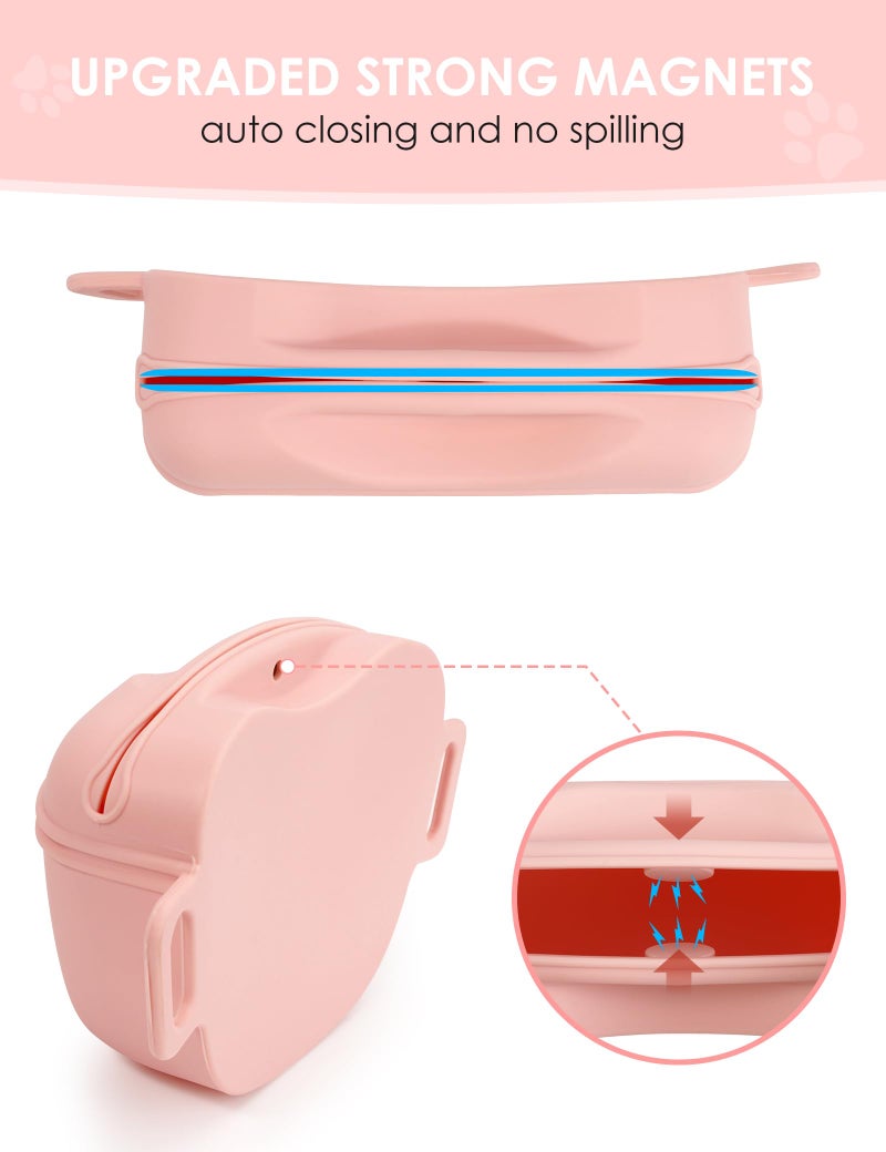heouvo Dog Treat Pouch with Training Clicker, Upgrade Stronger Magnetic Closure to Avoid Spilling, 1.67 Cup Silicone Treat Bag Fanny Pack with Waist Belt for Pet Training Walking (Pink) - Image 4