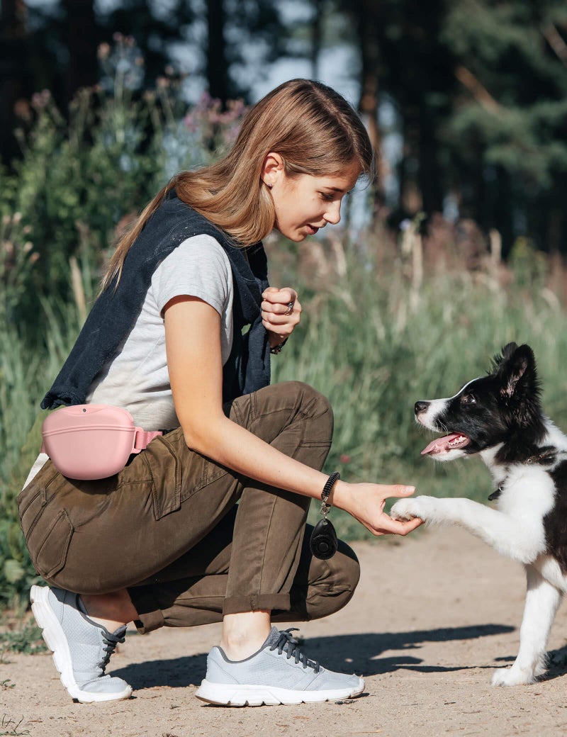 heouvo Dog Treat Pouch with Training Clicker, Upgrade Stronger Magnetic Closure to Avoid Spilling, 1.67 Cup Silicone Treat Bag Fanny Pack with Waist Belt for Pet Training Walking (Pink) - Image 3