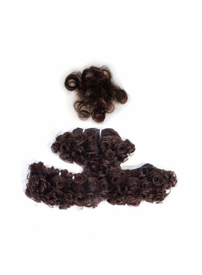 Aiokrtse Peruvian Virgin Hair Short Bouncy Curly Human Hair Weave Bundles 3 Bundles 6 inches with 1 Small Closure 122 Grams Light Brown Color - Image 2