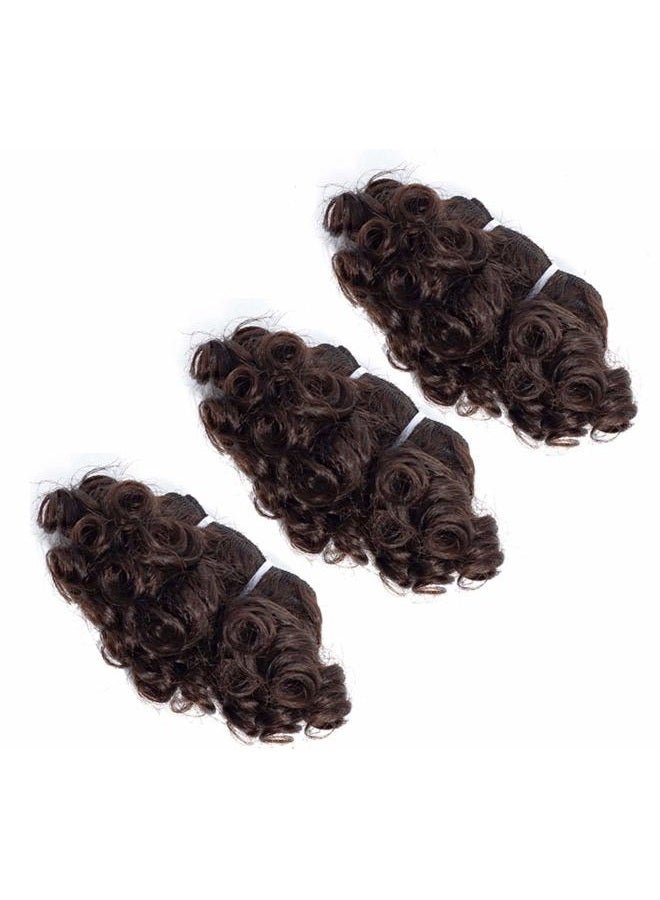 Aiokrtse Peruvian Virgin Hair Short Bouncy Curly Human Hair Weave Bundles 3 Bundles 6 inches with 1 Small Closure 122 Grams Light Brown Color - Image 1