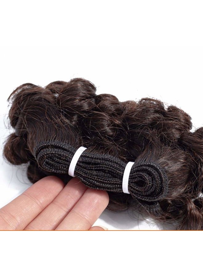 Aiokrtse Peruvian Virgin Hair Short Bouncy Curly Human Hair Weave Bundles 3 Bundles 6 inches with 1 Small Closure 122 Grams Light Brown Color - Image 3