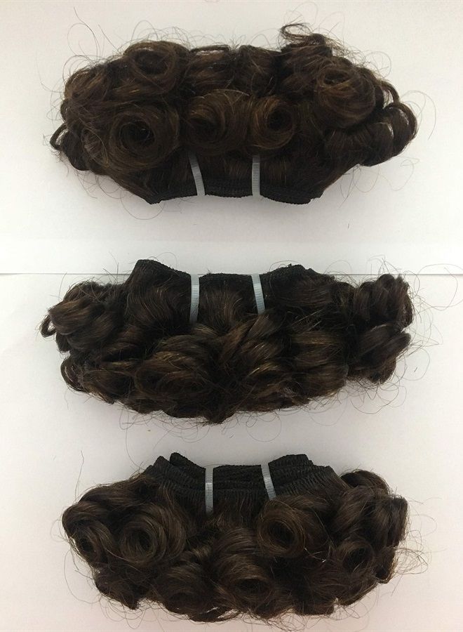Aiokrtse Peruvian Virgin Hair Short Bouncy Curly Human Hair Weave Bundles 3 Bundles 6 inches with 1 Small Closure 122 Grams Light Brown Color - Image 4