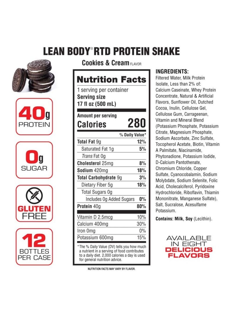 LABRADA Lean Body Protein Shake Cookies Cream 500ml Pack of 12 - Image 2