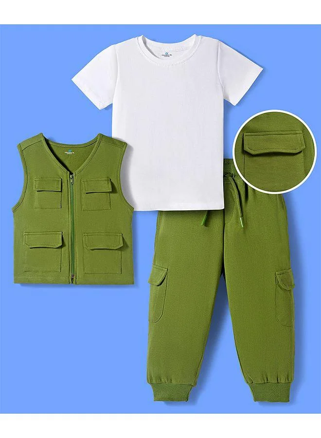 Ollington St. Ollington St. Cotton Knit Solid Jacket With Inner Tee & Joggers - Olive Green