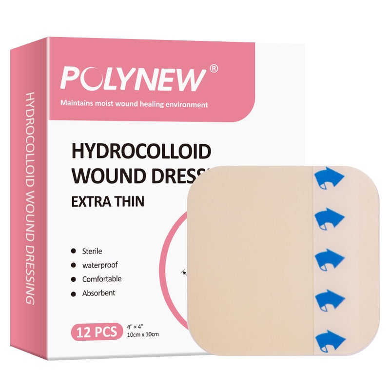 Polynew 4 x 412 Pack Extra Thin Hydrocolloid Dressing for Light Exudate Hydrocolloid Patches Waterproof Wound Dressing Adhesive Hydrocolloid Bandages for Pressure Ulcer Bed Sore