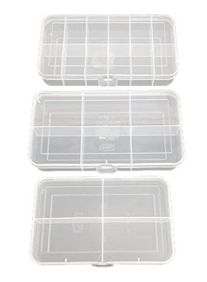 Csm Jewelry Case Organizer Rectangular Plastic Storage Box With Dividers 4/6/12 Grids (Transparent) - Pack Of 3 Boxes - Image 1