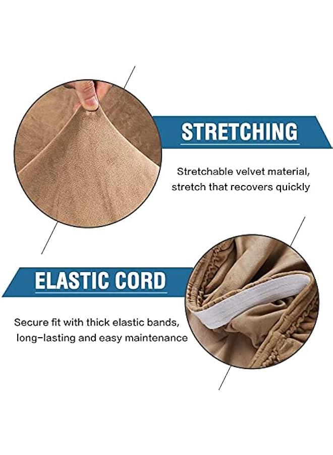 بيوينتي غطاء كرسي طعام من المخمل، مجموعة اغطية واقية ومطاطية لكراسي غرفة الطعام لـ 4/6 اغطية بارسون، مصنوعة من قماش مخملي ناعم وسميك وقابل للغسل بلون سادة (لون بيج رملي- 6 قطع) - Image 2