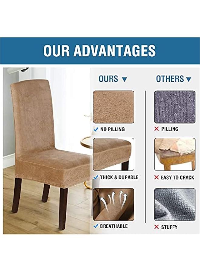 بيوينتي غطاء كرسي طعام من المخمل، مجموعة اغطية واقية ومطاطية لكراسي غرفة الطعام لـ 4/6 اغطية بارسون، مصنوعة من قماش مخملي ناعم وسميك وقابل للغسل بلون سادة (لون بيج رملي- 6 قطع) - Image 4