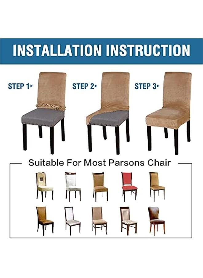 بيوينتي غطاء كرسي طعام من المخمل، مجموعة اغطية واقية ومطاطية لكراسي غرفة الطعام لـ 4/6 اغطية بارسون، مصنوعة من قماش مخملي ناعم وسميك وقابل للغسل بلون سادة (لون بيج رملي- 6 قطع) - Image 5