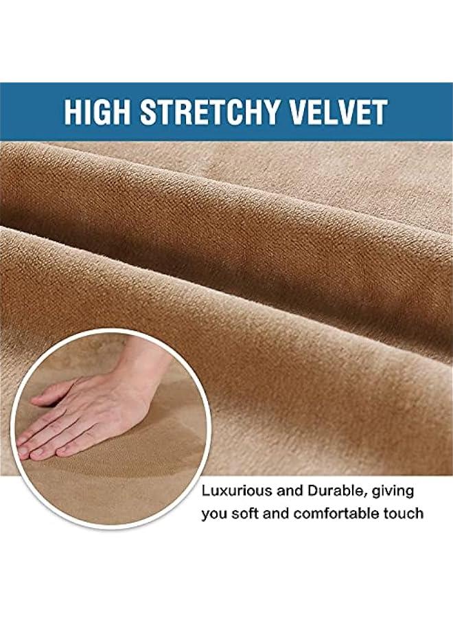 بيوينتي غطاء كرسي طعام من المخمل، مجموعة اغطية واقية ومطاطية لكراسي غرفة الطعام لـ 4/6 اغطية بارسون، مصنوعة من قماش مخملي ناعم وسميك وقابل للغسل بلون سادة (لون بيج رملي- 6 قطع) - Image 3