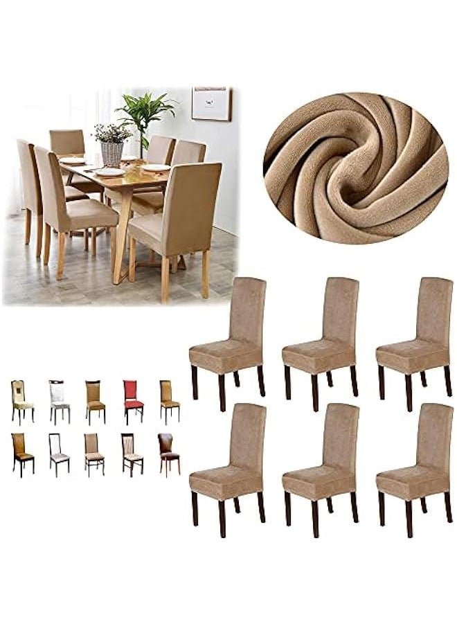 Beauenty EM Velvet Dining Chair Covers Stretch Chair Covers for Dining Room Set of 4/6 Parson Chair Slipcovers Chair Protectors Covers Dining, Soft Thick Solid Velvet Fabric Washable (Sand,6 Pack)  - Image 1