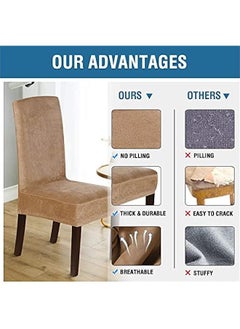 Beauenty EM Velvet Dining Chair Covers Stretch Chair Covers for Dining Room Set of 4/6 Parson Chair Slipcovers Chair Protectors Covers Dining, Soft Thick Solid Velvet Fabric Washable (Sand,6 Pack)  - Image 4