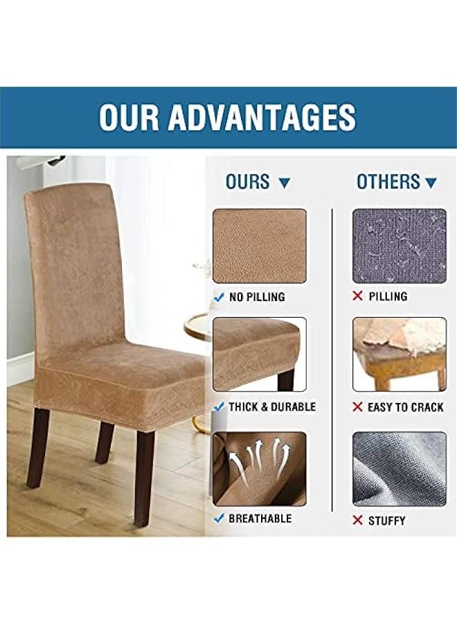 Beauenty EM Velvet Dining Chair Covers Stretch Chair Covers for Dining Room Set of 4/6 Parson Chair Slipcovers Chair Protectors Covers Dining, Soft Thick Solid Velvet Fabric Washable (Sand,6 Pack)  - Image 4