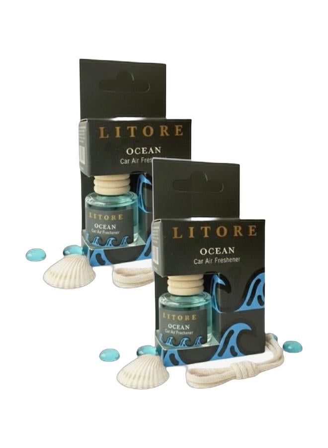 Litore Car Air Freshener 8 ml | Long-Lasting Hanging Diffuser with Essential Oils | Car Perfume for Odor Removal | Elegant Glass Bottle & Wooden Cap Design (Ocean) Bundle - Image 1