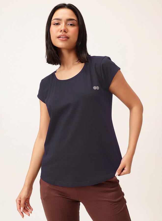 Clovia Navy Blue Solid Comfort Fit Activewear T-Shirt - Image 1