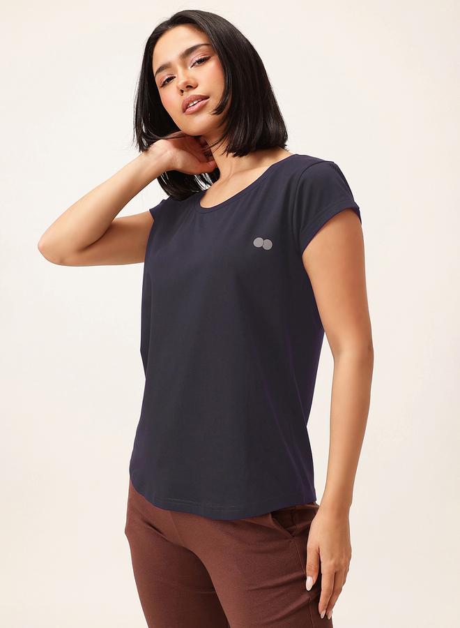 Clovia Navy Blue Solid Comfort Fit Activewear T-Shirt - Image 2