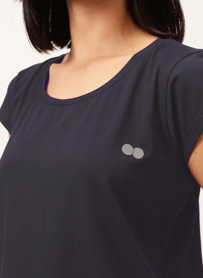 Clovia Navy Blue Solid Comfort Fit Activewear T-Shirt - Image 5