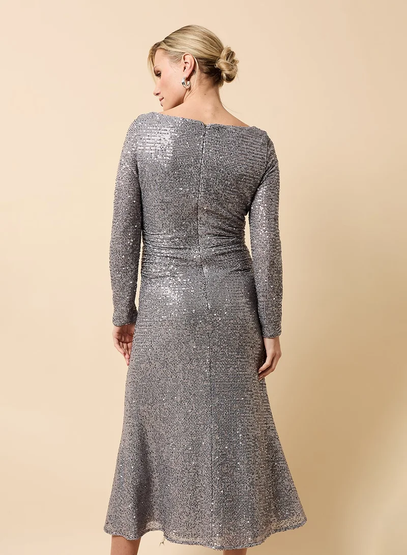 chinese dress ladies Rent Little Mistress Sofie Dusty Blue Pearl Mesh Maxi Dress main image 0
