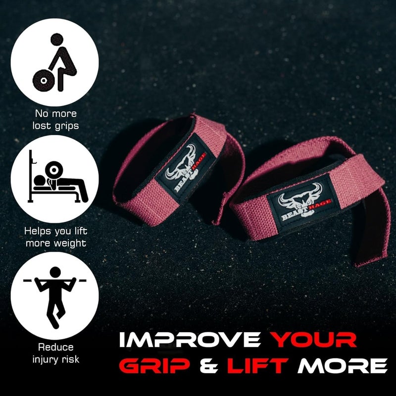 BEAST RAGE Weight Lifting Straps Fitness Padded Cotton Wrist Support Gel Advanced Grips Dumbbell Bar Wraps Heavy Duty Gym Bodybuilding Straps Power Deadlift Barbells Non Slip Exercise - Image 4