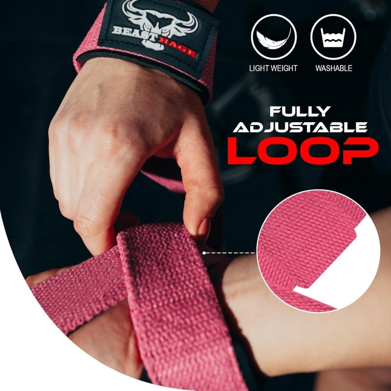 BEAST RAGE Weight Lifting Straps Fitness Padded Cotton Wrist Support Gel Advanced Grips Dumbbell Bar Wraps Heavy Duty Gym Bodybuilding Straps Power Deadlift Barbells Non Slip Exercise - Image 3