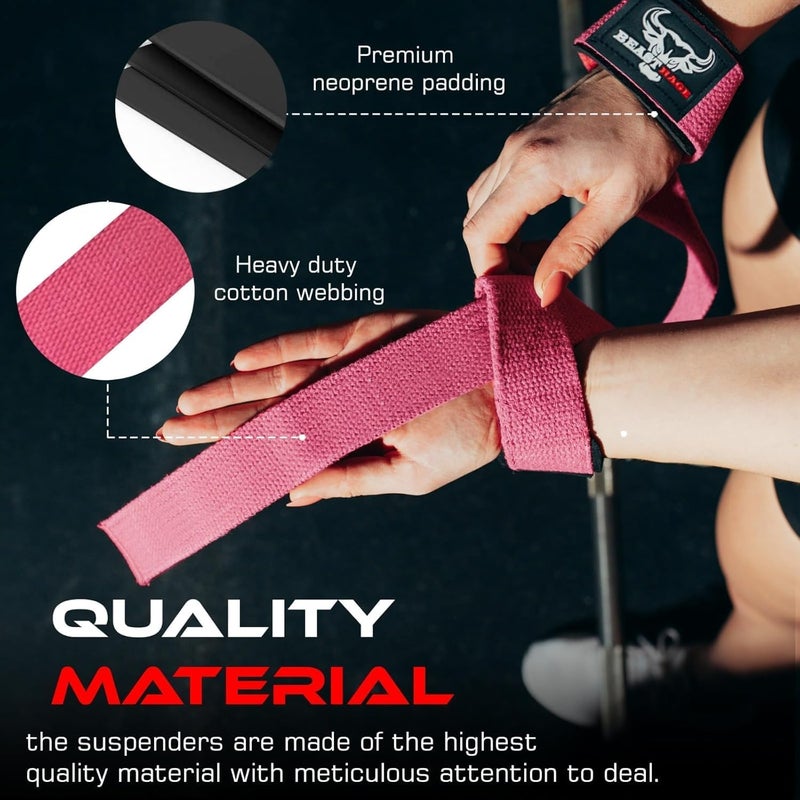 BEAST RAGE Weight Lifting Straps Fitness Padded Cotton Wrist Support Gel Advanced Grips Dumbbell Bar Wraps Heavy Duty Gym Bodybuilding Straps Power Deadlift Barbells Non Slip Exercise - Image 2
