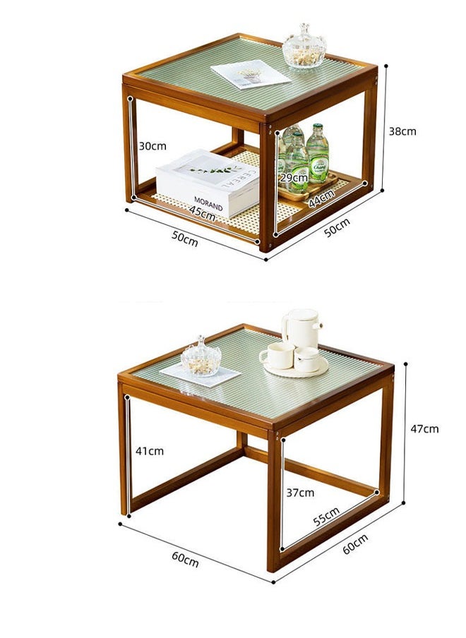Mu Ma Ren - 2-Pack Bamboo Side Table Small Tea Table Glass Table Sofa Side Square Table Mini Coffee Table Light Luxury Simple Style - Image 1