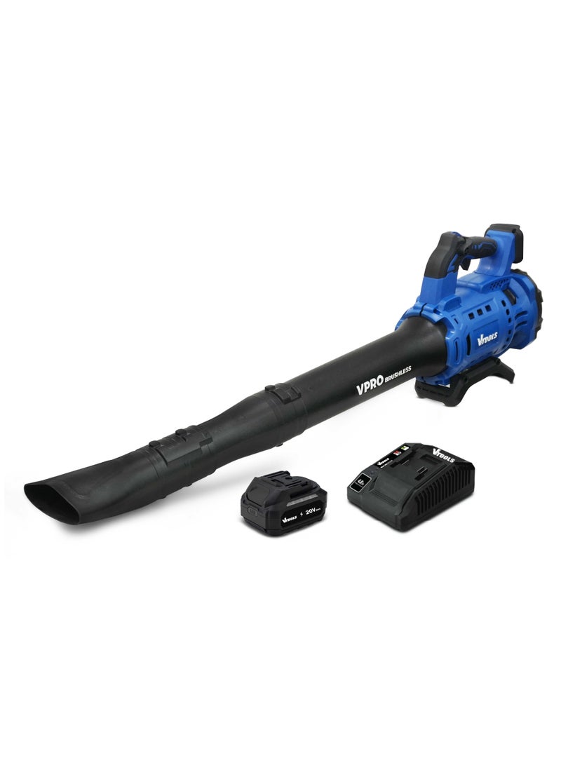 في تولز منفاخ أوراق محوري لاسلكي بدون فرشاة بقوة 20 فولت من VTOOLS مع بطارية 4.0 أمبير/ساعة - Image 1