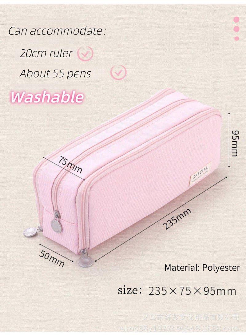 Large Capacity Pencil Case 3 Compartment Pouch Pen Bag for School Teen Girl Boy Men Women, Pink, Lightweight,travel - Image 5