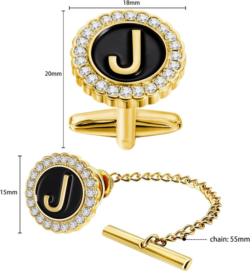 هاوسن Gold Cufflinks and Tie Tack for Men, Gold Cufflinks Crystal with Lapel Pins for Men's Women Set, Tie Tack with Chain on Tie Wedding Business Accessories - Image 5