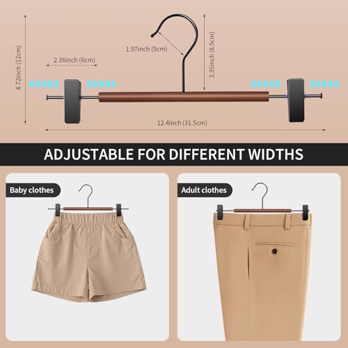 HWAJAN Wooden Pants Hangers with Clips 20 Pack Adjustable Wood Skirt Hangers for Women&Men Space Saving Closet Non Slip Clothes Hanger for Jeans,Trousers,Short,12Inch Brown - Image 3