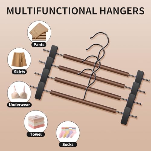 HWAJAN Wooden Pants Hangers with Clips 20 Pack Adjustable Wood Skirt Hangers for Women&Men Space Saving Closet Non Slip Clothes Hanger for Jeans,Trousers,Short,12Inch Brown - Image 5