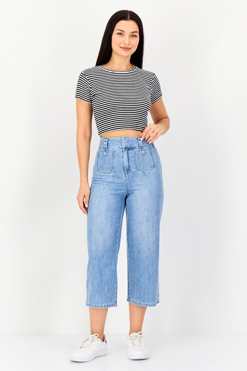 VERO MODA Women Regular Fit Washed Capri Denim Jeans, Blue - Image 3